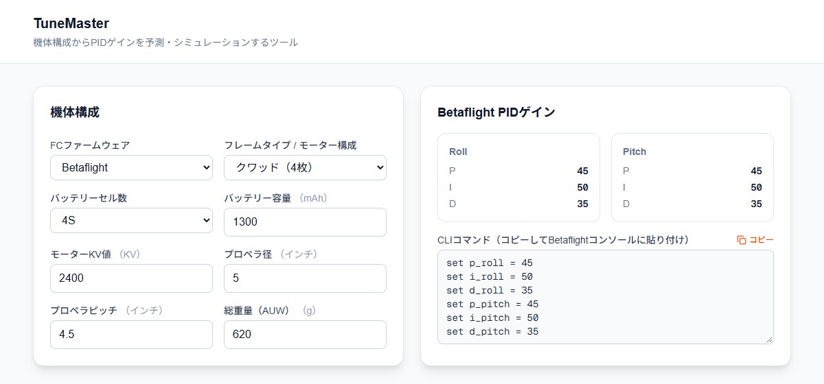 TuneMasterの実際の画面